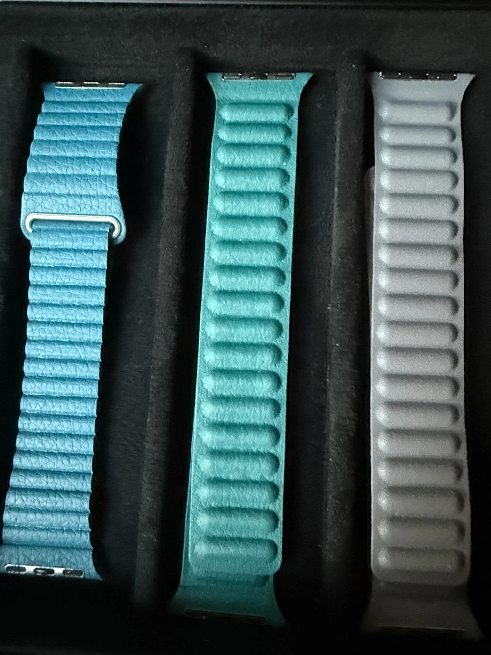 Leather Loop Watch Band - Azure, Nephrite Green, and Phantom Grey